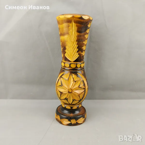  Интересна дървена ваза дърворезба #0647, снимка 1