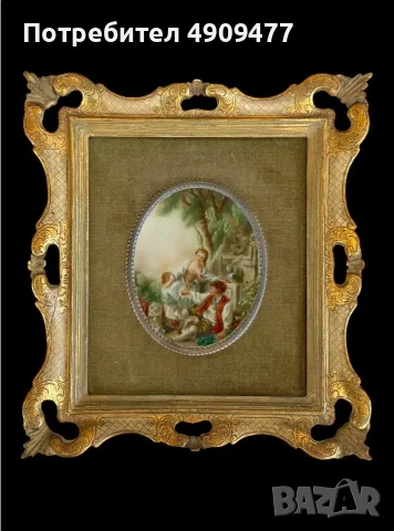 Рядък чифт антикварни миниатюри „Галантни сцени“ – Рококо (1910-1920), Франция, снимка 3 - Картини - 55920837