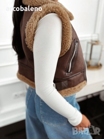 Дамски къс елек от изкуствена кожа с топла подплата, 3цвята , снимка 7 - Якета - 53101953