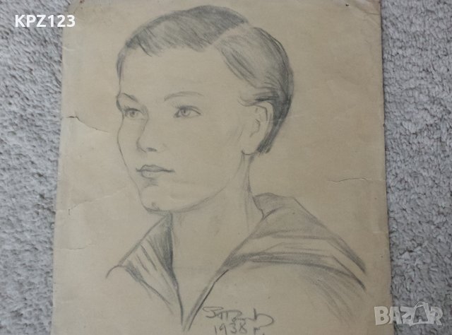 СТАРА ГРАФИКА ПОРТРЕТ МОЛИВ 38 г./ПОДПИСАНА, снимка 4 - Картини - 29083644