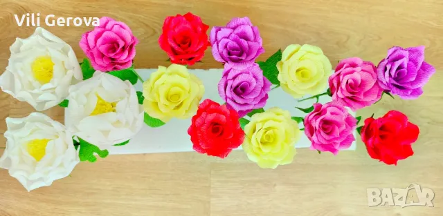 цветя от креп хартия, снимка 14 - Изкуствени цветя - 34015592