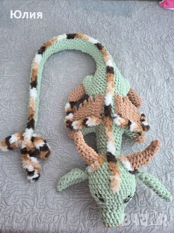 Плетена играчка, голям плюшен дракон, ръчна изработка, снимка 4 - Плюшени играчки - 53684319