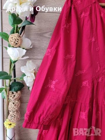 Разкроена червена рокля с бродерии памучна материя  ODD MOLLY , снимка 8 - Рокли - 54074102