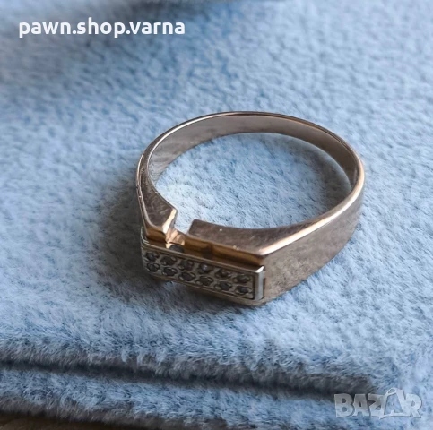 Масивен златен пръстен с фианити – проба 585, маркиран, снимка 6 - Пръстени - 50819146