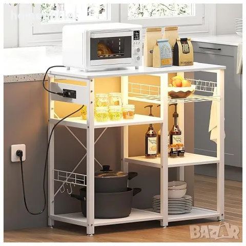 ПРОМОЦИЯ Многофункционална кухненска етажерка за съхранение с вграден контакт и usb порт 10CZSSW5S-W, снимка 3 - Етажерки - 49740996