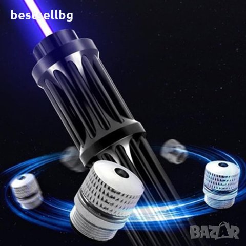 Мощен син акумулаторен лазер пойнтер 5000mW палещ клечка горящ цигара