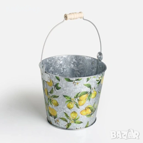 Кашпа с лимони -17,5 x 13 см. метална, с дръжка, снимка 2 - Саксии и кашпи - 54229602