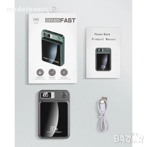 Външна батерия, 5000 mAh, 22.5W, Безжична, Черна, снимка 3 - Външни батерии - 54256069