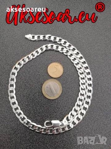 Посребрен сребърен ланец 4 мм плетка панцер бижу верига мода синджир бижутерия Благородна твърда сто, снимка 7 - Колиета, медальони, синджири - 38360336