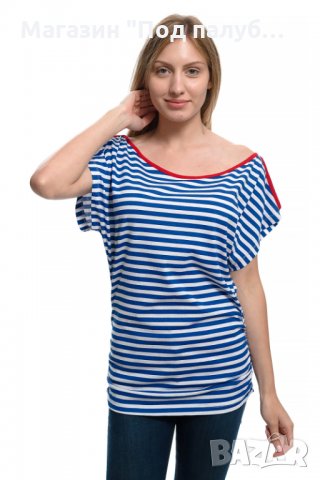 РАЗПРОДАЖБА!!! Нова дамска ефектна моряшка блуза-туника на райе, снимка 6 - Тениски - 30313636