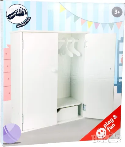 Бял дървен шкаф за кукли с малки крака с аксесоари като релса и закачалка 11213-40 x 20 x 53 cm, снимка 1