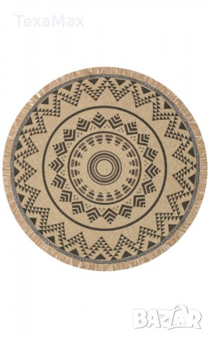 Кръгъл килим, противоплъзгащ, килими от юта и памук, килими с ресни