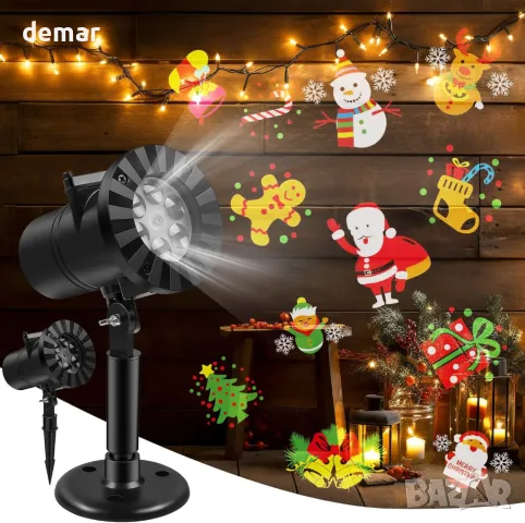 Коледен проектор, водоустойчив проектор на открито/вътрешно с 16 шарки, 12 теми