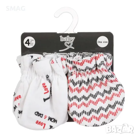 Бебешки ръкавици Памук Бял Червен Черен I Love Mum & Dad и Zig Zag - 2 чифта S_1238352, снимка 2 - Други - 49895956