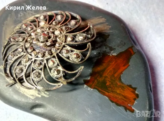 СТАРИННА ФИЛИГРАННА СКЪПОЦЕННА СРЕБЪРНА БРОШКА УНИКАТ ЛАКИРАНО СРЕБРО ВИСОКА ПРОБА с МАРКАЗИТ 43247, снимка 5 - Антикварни и старинни предмети - 48467993