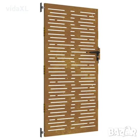 vidaXL Градинска порта 85x200 см, кортенова стомана, квадратен дизайн
