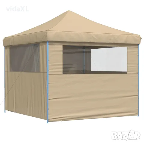 vidaXL Сгъваема парти шатра pop-up с 4 странични стени бежова, снимка 5 - Къмпинг мебели - 56147422