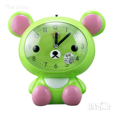 Детски настолен часовник със светлина и функция за будилник с батерии Мече (001) - 4 цвята