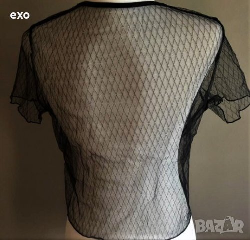 Черен топ с перли, Топ мрежа с перли, снимка 3 - Корсети, бюстиета, топове - 39855954