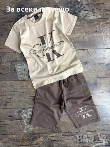 Calvin Klein Детски Памучен Еластичен Комплект Тениска И Къси Панталони Келвин Клайн Код B355, снимка 3 - Детски комплекти - 50618625