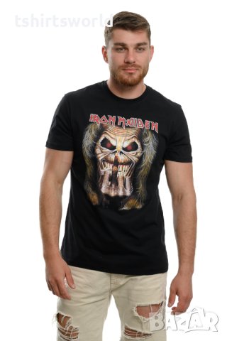 Нова мъжка тениска с дигитален печат на музикалната група Iron Maiden- Eddie Candle Finger С ГРЪБ, снимка 1 - Тениски - 40422551