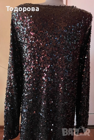 Черна рокля с пайети., снимка 5 - Рокли - 54092544