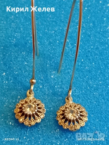 Нежни висящи сребърни обеци със флорален мотив и кристали 52411, снимка 5 - Обеци - 52639870