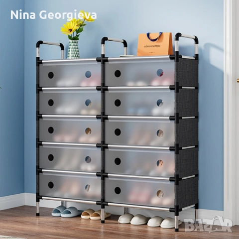 Многоетажен шкаф за обувки с прозоречни врати и голям капацитет, снимка 3 - Шкафове - 53878931