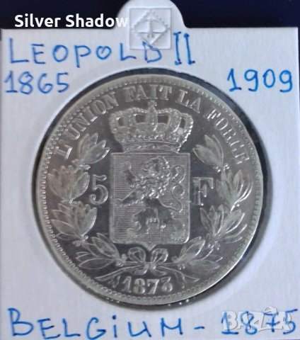 Монета Белгия - 5 Франка 1875 г. Леополд II - Сребро