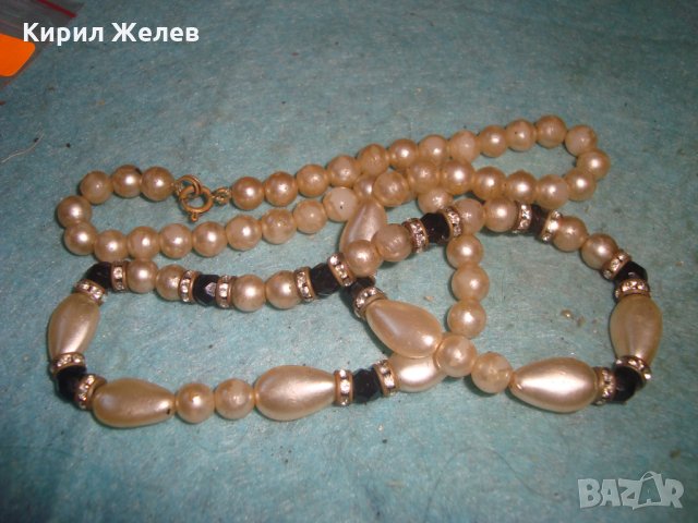 СТАРО ПЕРЛЕН ТИП РЕТРО АРТ ДЕКО КОЛИЕ ВИНТИДЖ ГЕРДАН с БРОНЗ ФАСЕТИРАН КРИСТАЛ ЦИРКОНИ 27135, снимка 3 - Антикварни и старинни предмети - 35079277