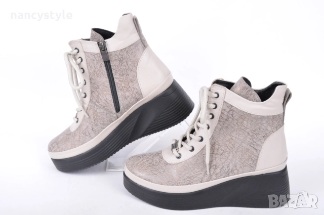 ЗИМА'25'26! Бежови дамски боти платформа, снимка 1