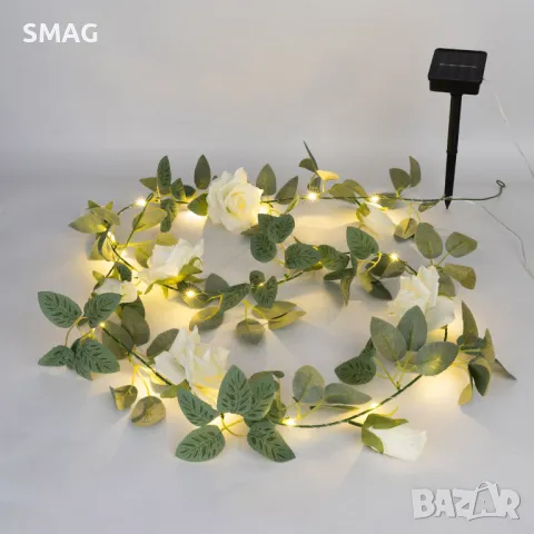 20 соларни вътрешни - външни LED лампички с цветя 1,9 м - топло бяло S_1243135