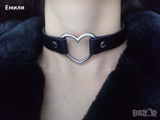 Кожен чокър със сърце, снимка 1