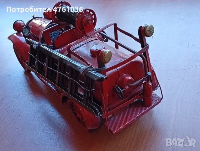 Стара ръчно изработена метална количка пожарна, снимка 6 - Колекции - 55962185