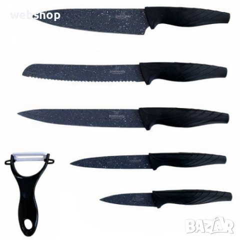 Комплект ножове в кутия Bohmann BH 5150, 6 части, Мраморно покритие, Белачка, Черен, снимка 3 - Прибори за хранене, готвене и сервиране - 44302809