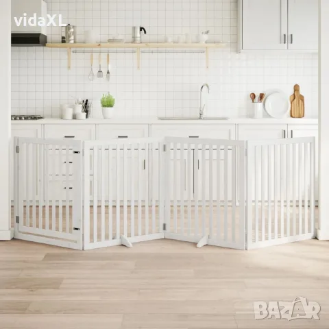 vidaXL Сгъваема преграда за кучета с врата 4 панела бял 320 см топола, снимка 2 - За кучета - 56147232
