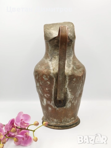 АНТИКВАРНА находка  Бакърена ръчно изкована рустикална кана за вода , снимка 8 - Антикварни и старинни предмети - 51581381