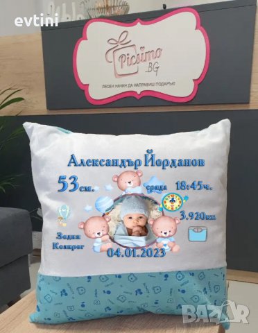 Бебешка възглавничка визитка 41х41 см – ФИН ПЛЮШ , снимка 6 - Други стоки за дома - 39849705