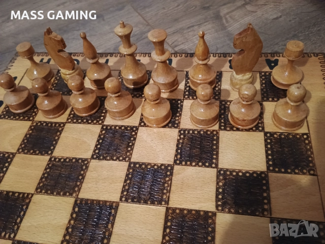 Дървен Пирографиран шах , снимка 3 - Шах и табла - 52878067