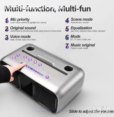 Караоке тонколона с 2 микрофона Bluetooth система акумулаторни, снимка 2 - Караоке - 47434777