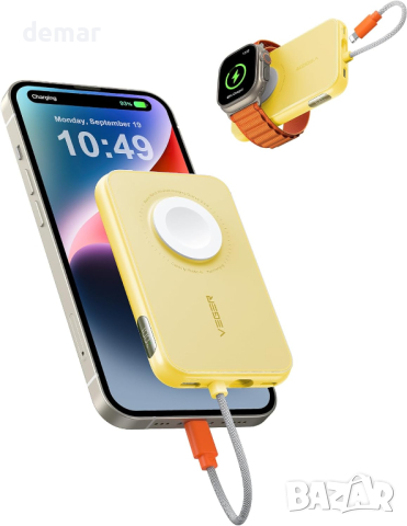 VEGER 5000mAh преносимо зарядно устройство USB C вход и изход за iPhone Samsung Huawei,жълто, розово, снимка 1 - Безжични зарядни - 44621625