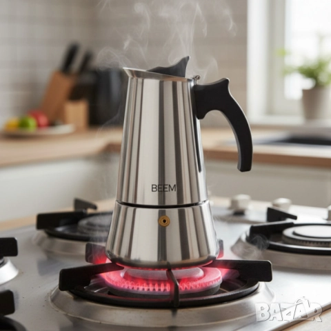 3бр./ Еспресо кафеварка BEEM Classic Selection – за 4 чаши, неръждаема стомана, снимка 4 - Друга електроника - 52002177