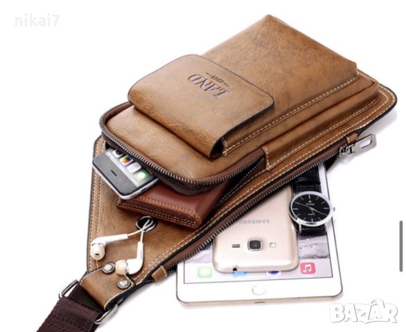 мъжка чанта кожена JEEP BULUO паласка за през годи с една презрамка, снимка 9 - Чанти - 42080755