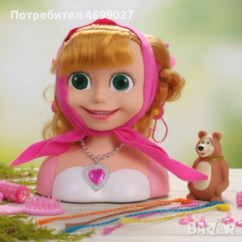 Кукла за прически „Маша и мечокът“ – Торс с дълга коса и аксесоари за оформяне
