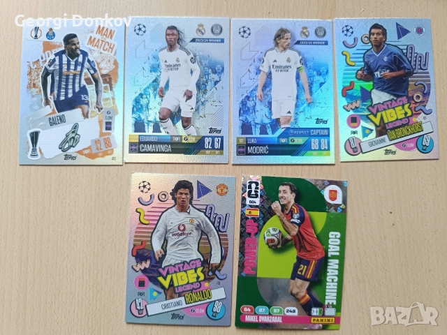 Лот от 6 футболни картички Topps Match Attax & Panini (Роналдо, Модрич и др.), снимка 3 - Колекции - 56239196