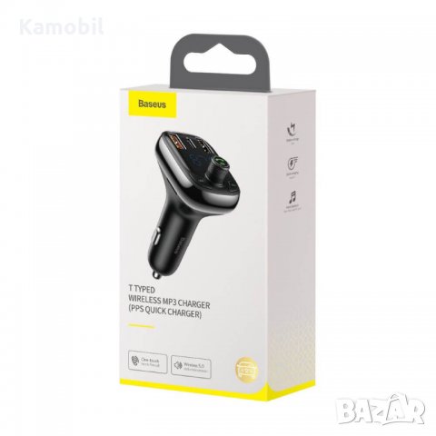 Зарядно за кола Baseus T Typed Bluetooth 5.0 FM Transmitter MP3 Quick Charge 4.0, снимка 5 - Зарядни за кола - 30775457