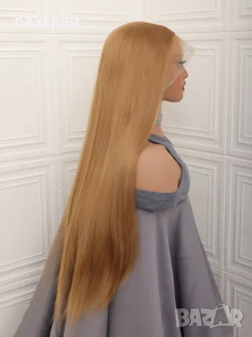 80 см дълга права медено руса перука с дантела 13*4*1, снимка 4 - Аксесоари за коса - 50050127