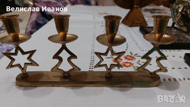 Месингов свещник 4 гнезда, снимка 1 - Антикварни и старинни предмети - 42090143
