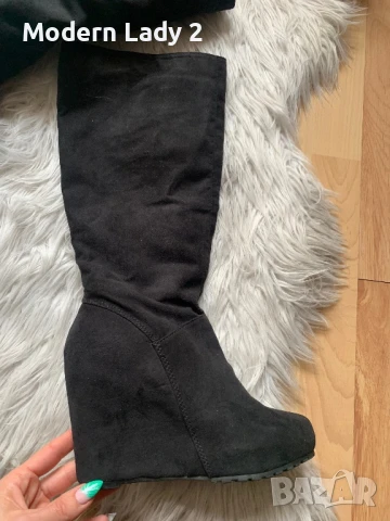 Велурени ботуши на платформа, снимка 4 - Дамски ботуши - 50999983