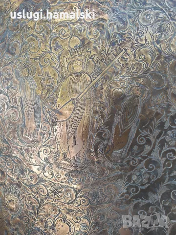 Много голям стар месингов поднос/тава/синия, снимка 2 - Антикварни и старинни предмети - 55960020